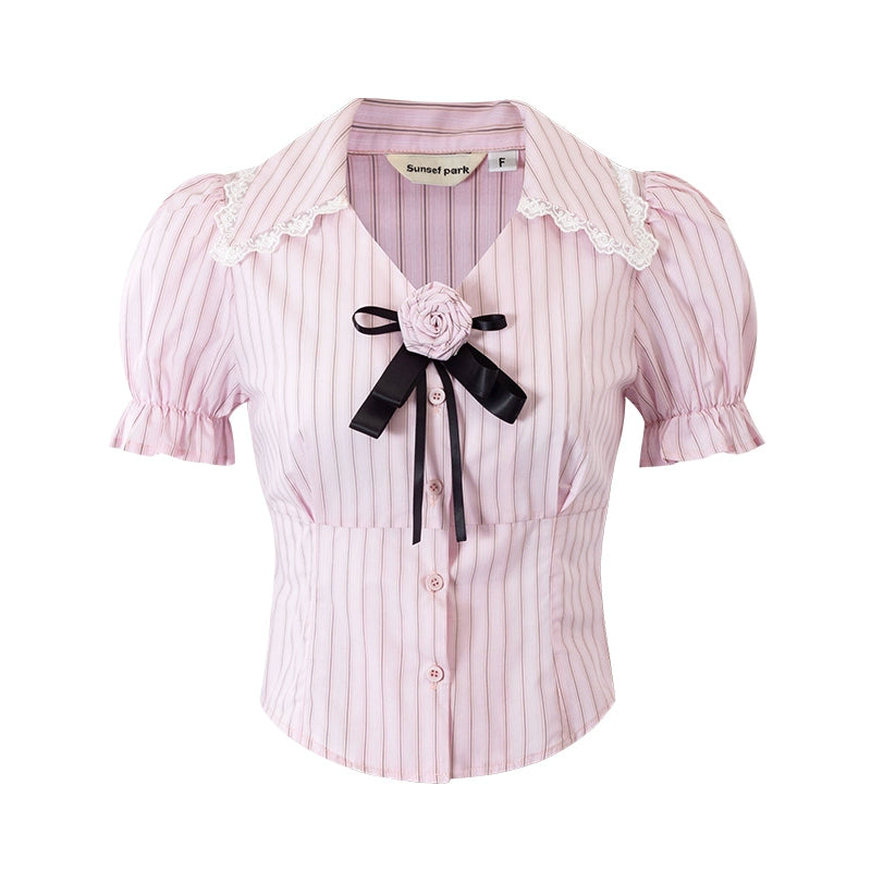 Striped Puff Sleeve Shirt, Black Culottes Skirt