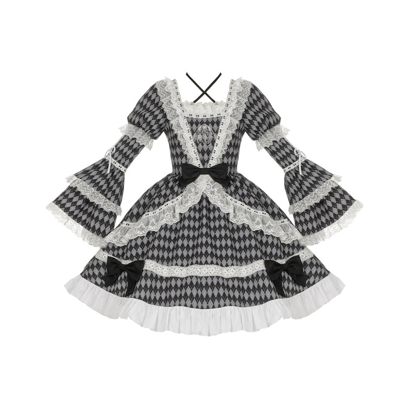 Gingham check Monochrome Lolita Dress