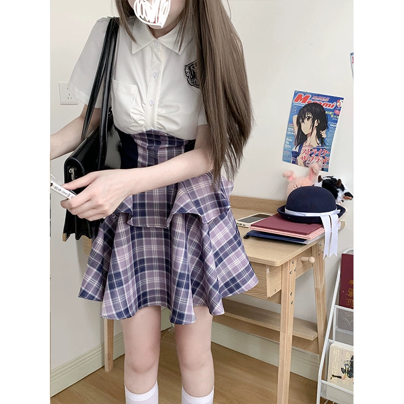 Plum Checkered School Ensemble