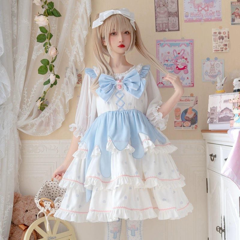 Sweet Blue Bow White Lolita Dress