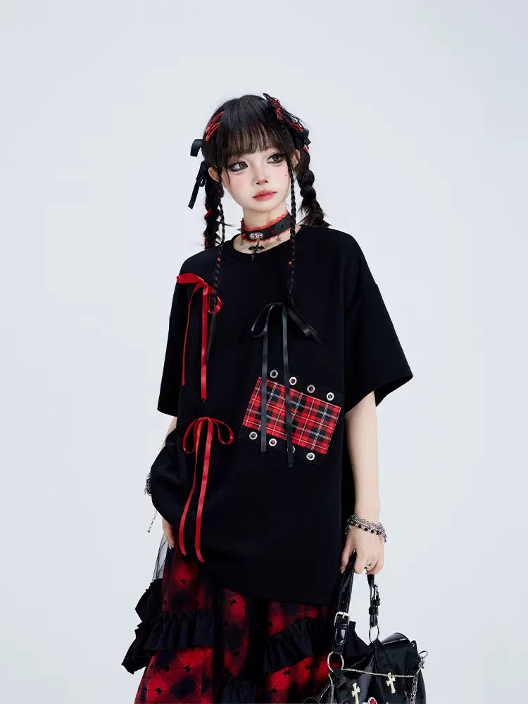 Punk Plaid Ribbon Top