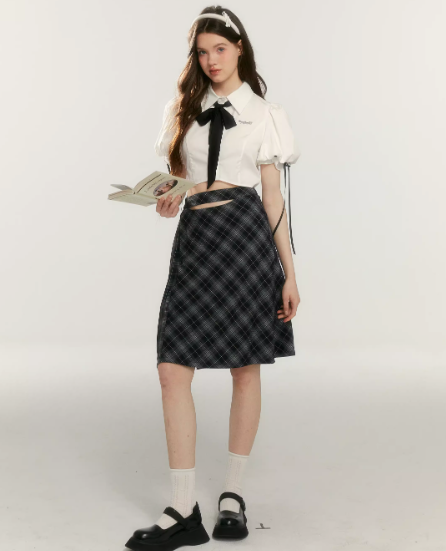 Classic Scholar Top ,Plaid Skirt Set