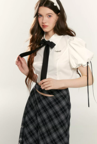 Classic Scholar Top ,Plaid Skirt Set