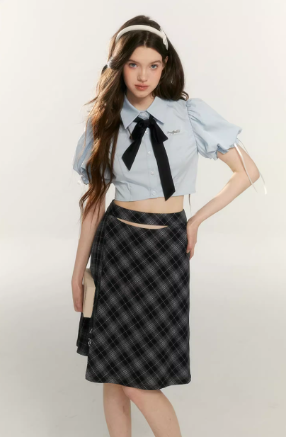 Classic Scholar Top ,Plaid Skirt Set