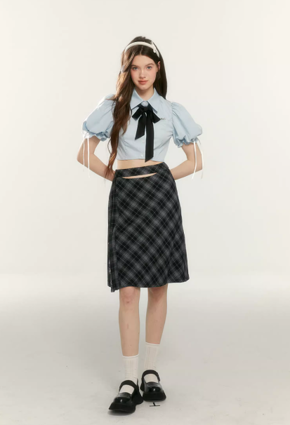 Classic Scholar Top ,Plaid Skirt Set