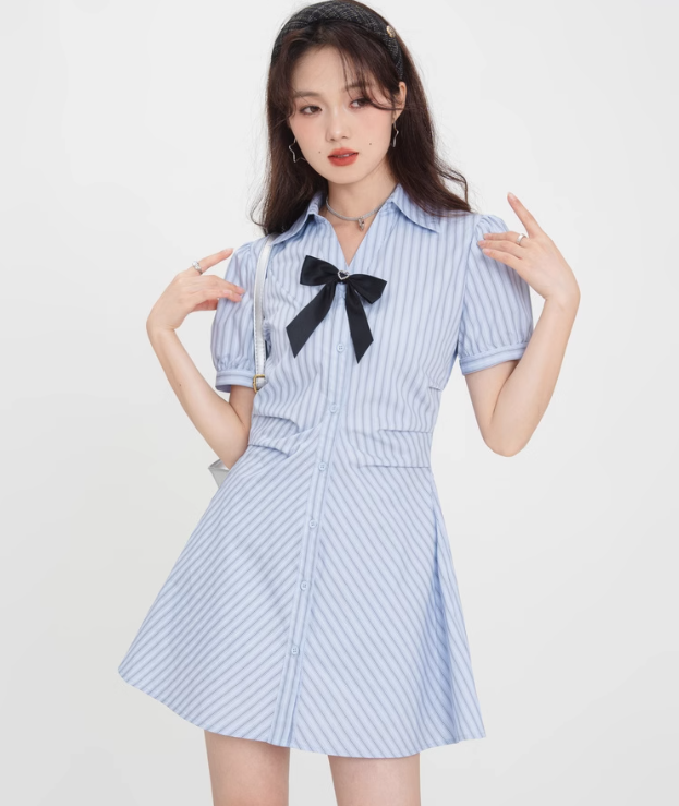 Blue Striped College Style Dress