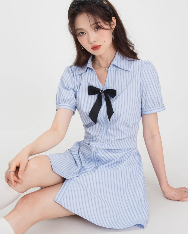 Blue Striped College Style Dress