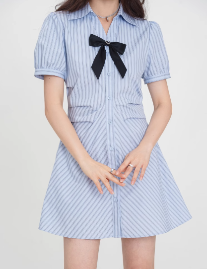 Blue Striped College Style Dress