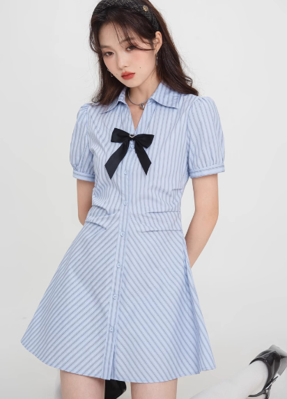 Blue Striped College Style Dress