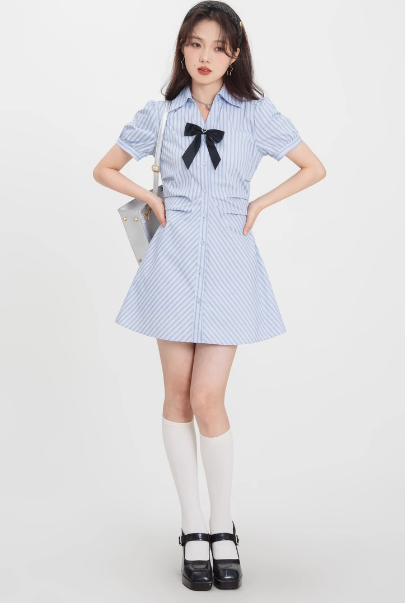 Blue Striped College Style Dress