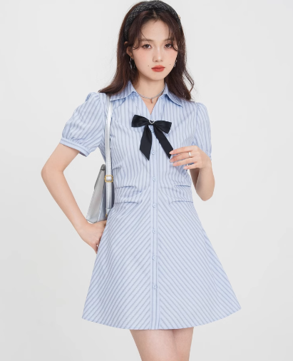 Blue Striped College Style Dress