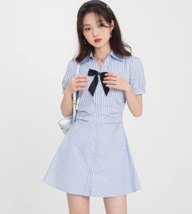 Blue Striped College Style Dress