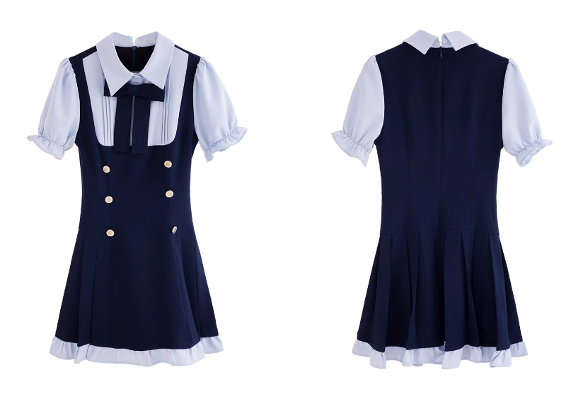 Sweet Navy Double-Breasted Dress