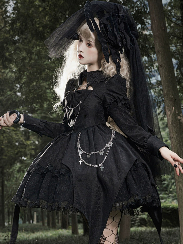 High Waist Silver Chain Gothic Lolita Dress