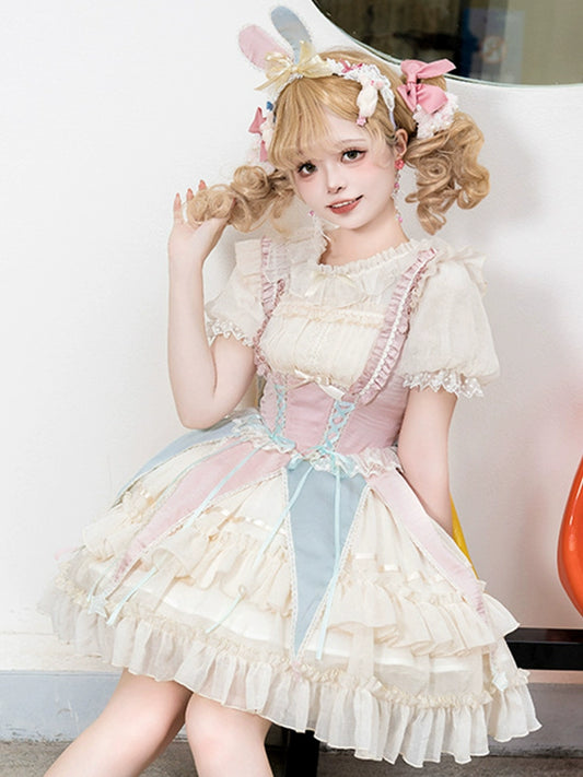 Cotton Candy Ribbon Parfait Lolita Dress