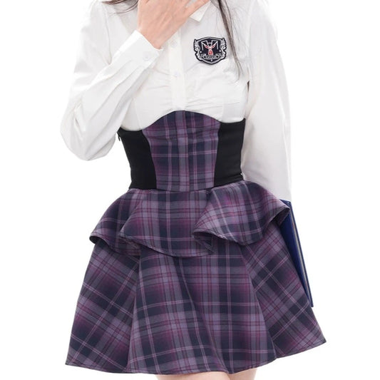 Plum Checkered School Ensemble