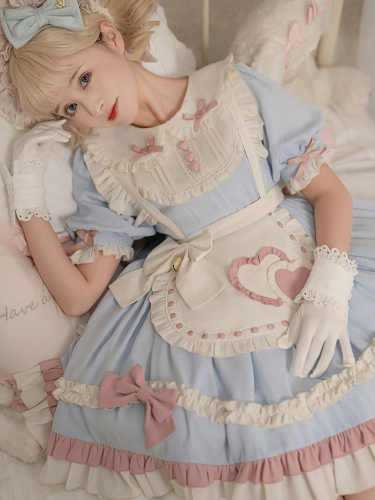 Pastel Heart Apron Candy Blue Dress