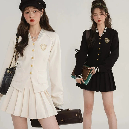 Elegant Academy Blazer, Button-Up Skirt