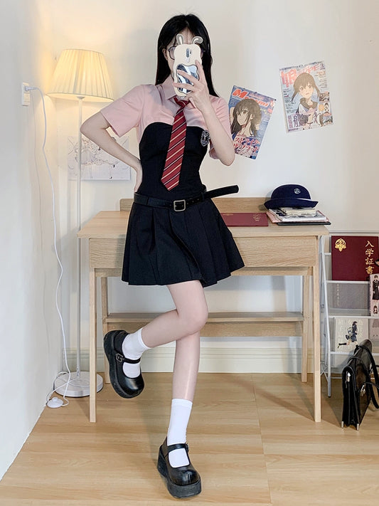 Elegant Two-Tone Schoolgirl Set