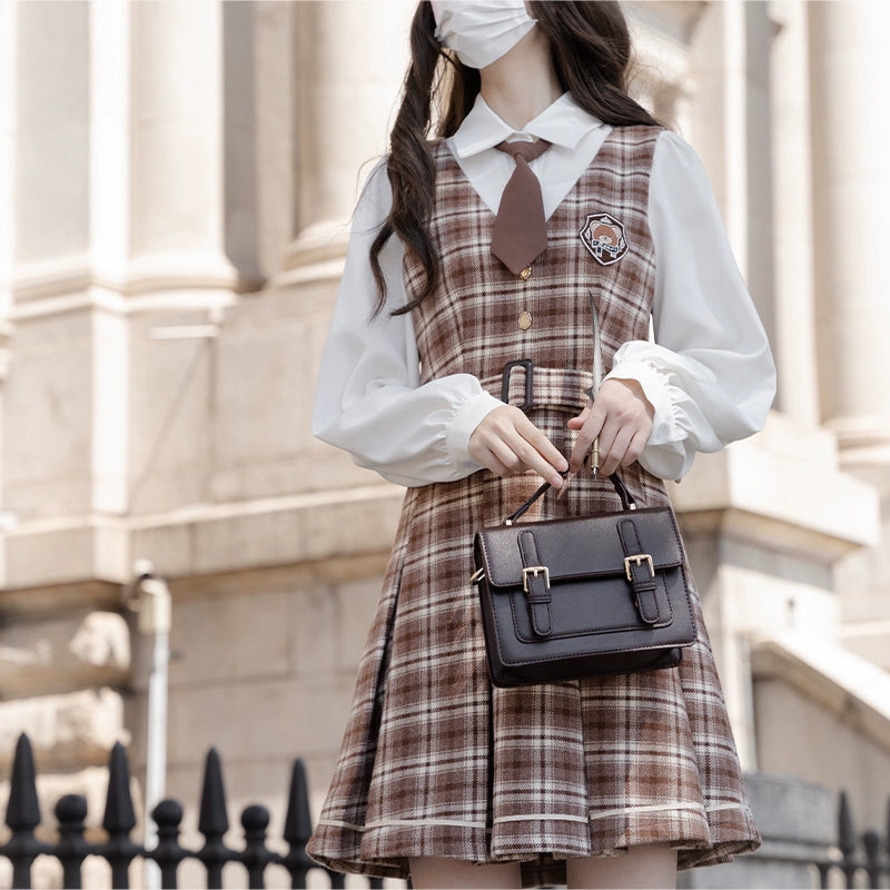 Classic Brown Checkered Dress