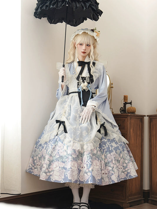 Blue Symphony Bunny Garden Lolita Dress