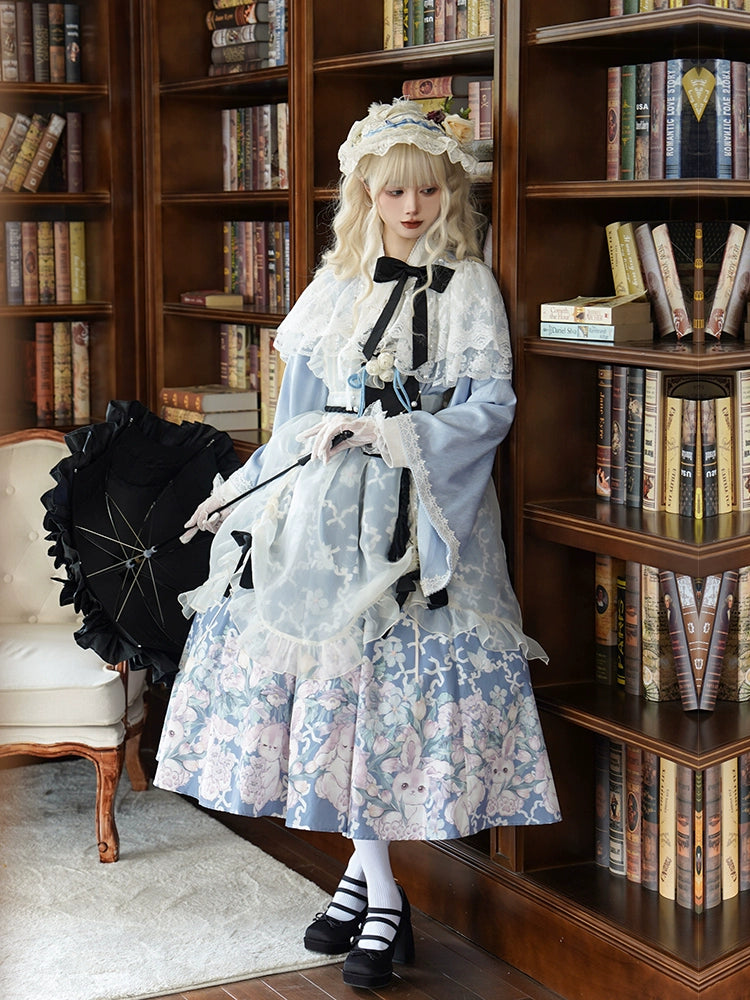 Blue Symphony Bunny Garden Lolita Dress