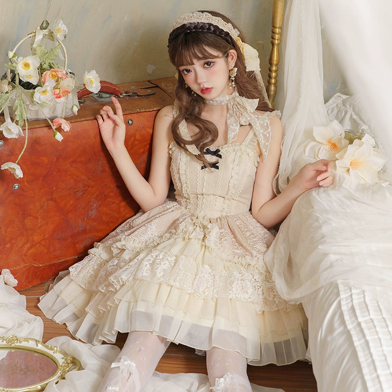 Cream Ruffle Lace Dress