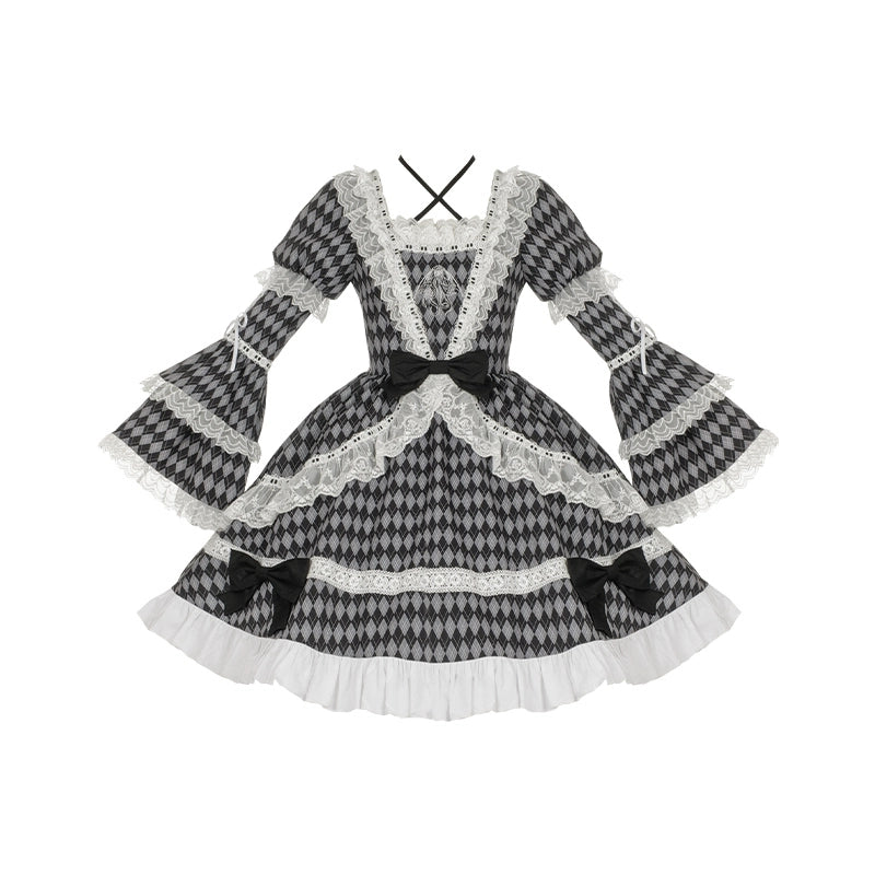 Gingham check Monochrome Lolita Dress