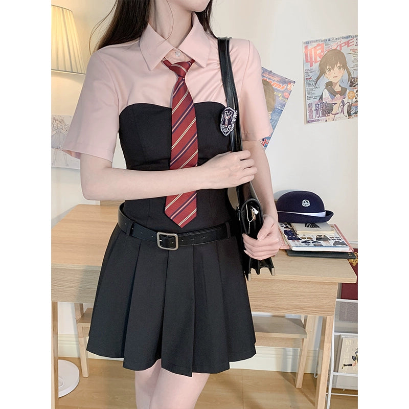 Elegant Two-Tone Schoolgirl Set