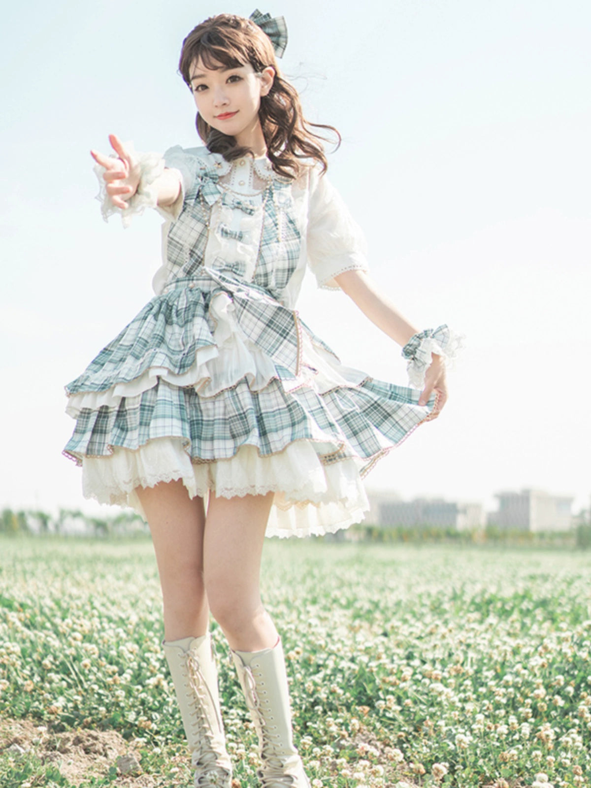 Green Plaid Harmony Sweet Dress