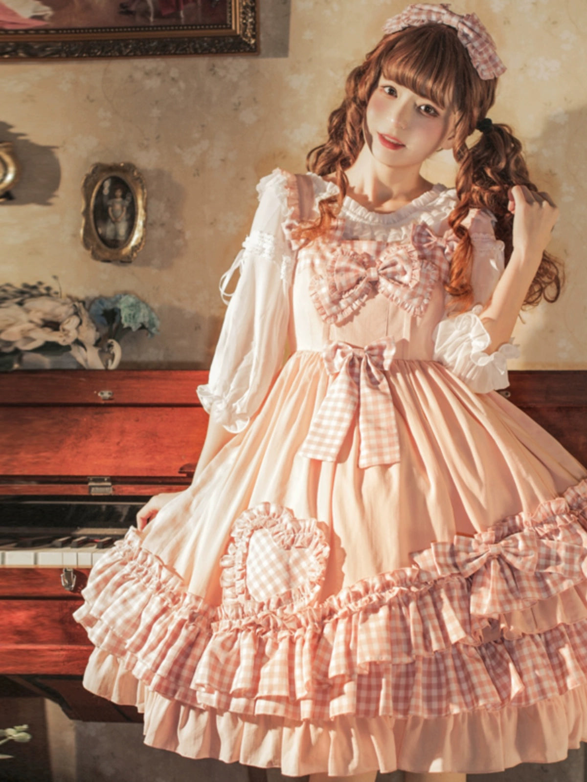 Pink Gingham Sweetheart Lolita Dress