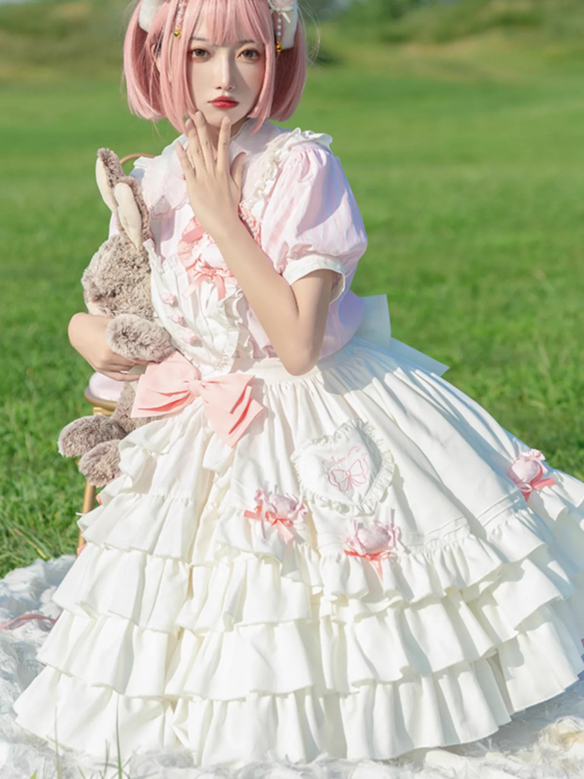 Candy Heart Ruffle White Dress