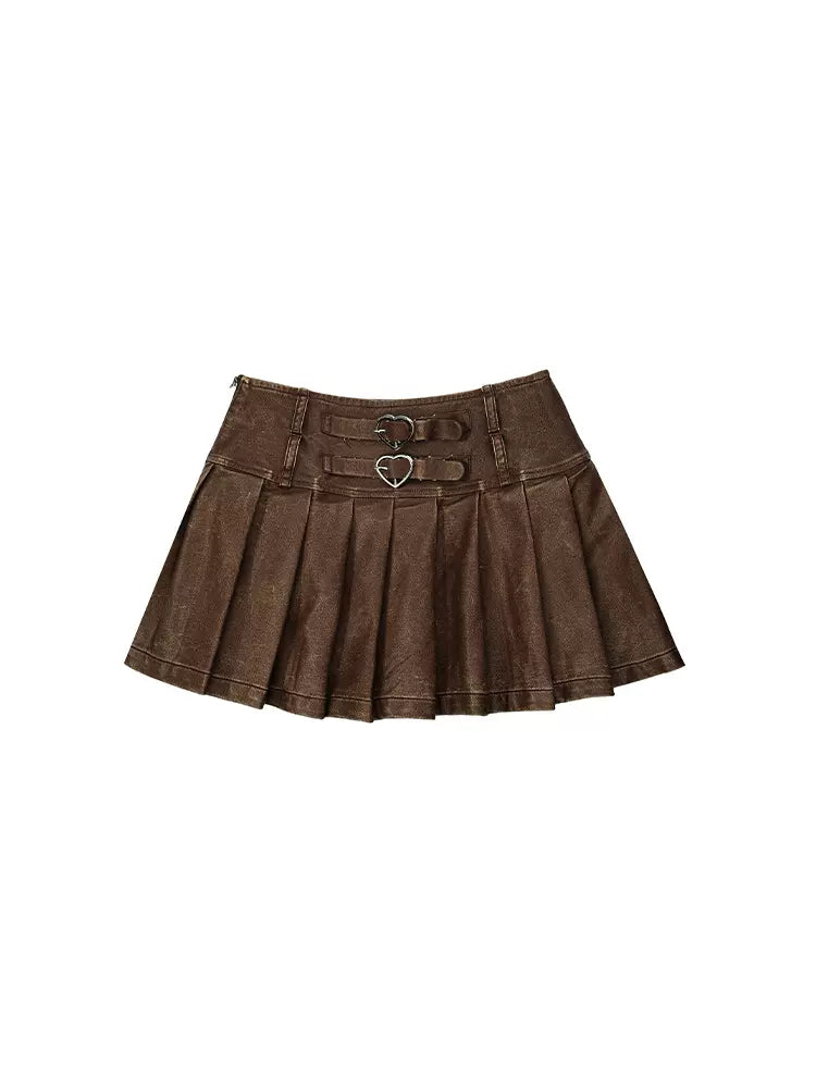 Leather Heart Buckle Skirt