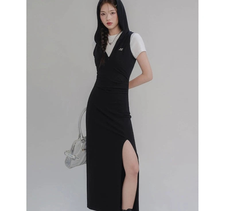 Elegant Noir Split Black Dress