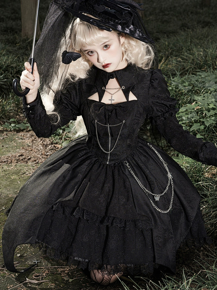 High Waist Silver Chain Gothic Lolita Dress