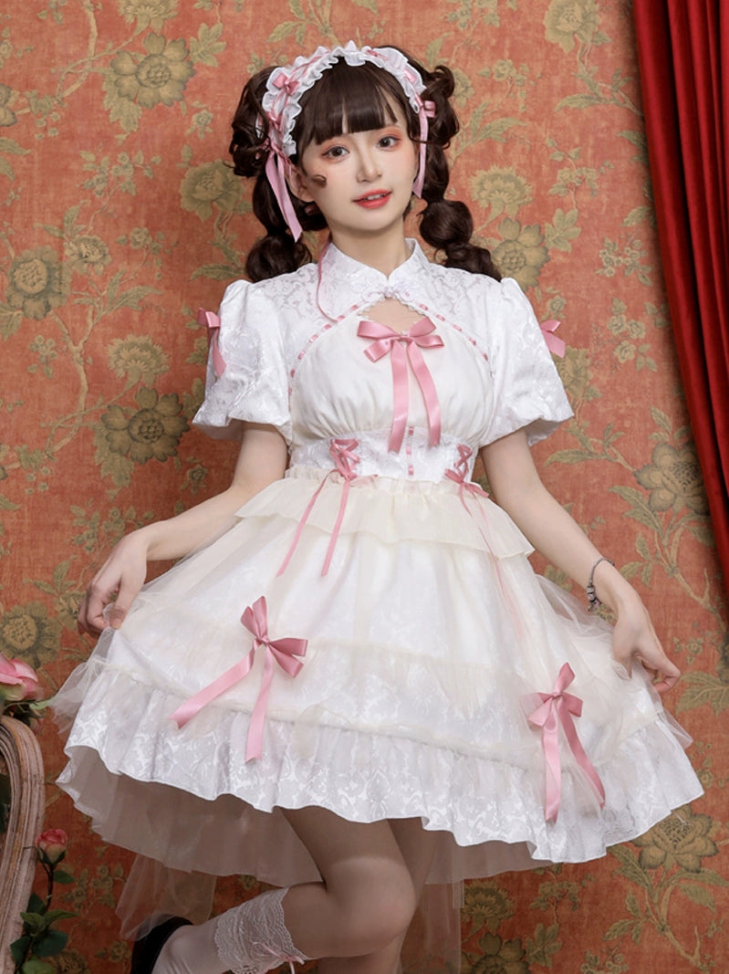 Enchanted Gothic Lolita Dress with Pink Bows