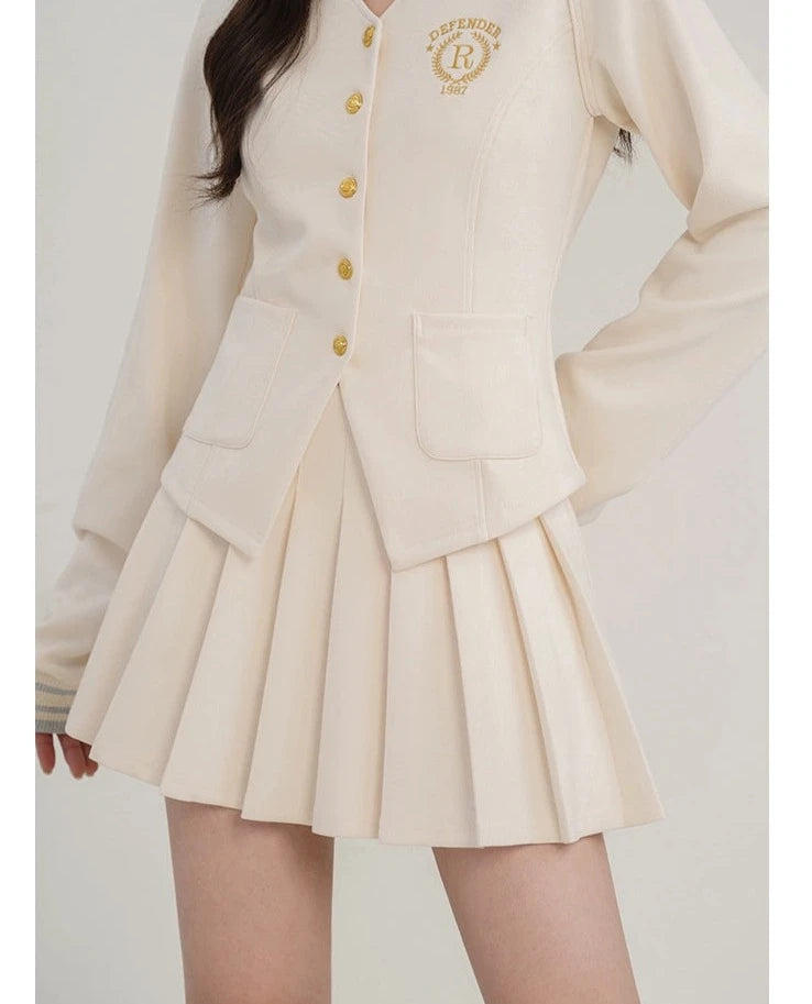 Elegant Academy Blazer, Button-Up Skirt