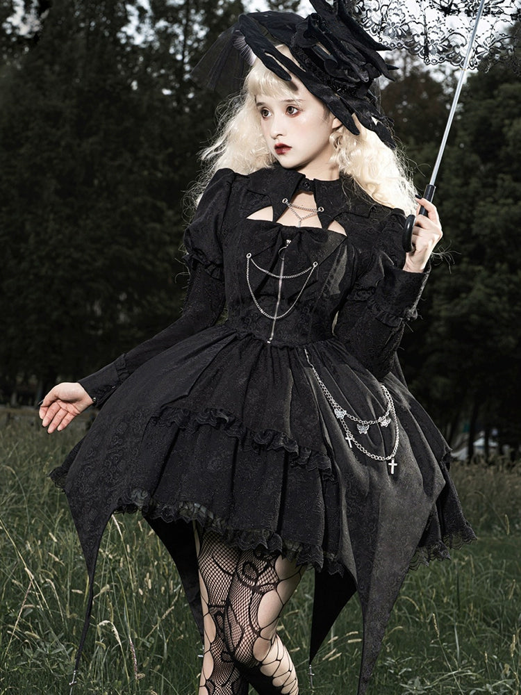 High Waist Silver Chain Gothic Lolita Dress