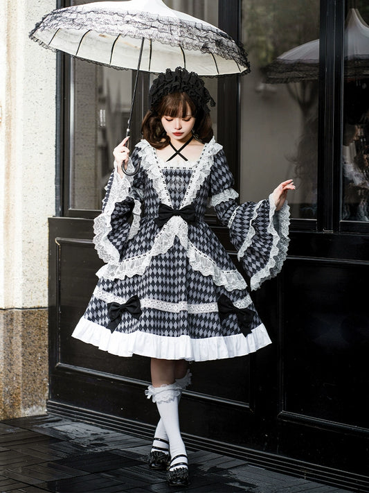 Gingham check Monochrome Lolita Dress