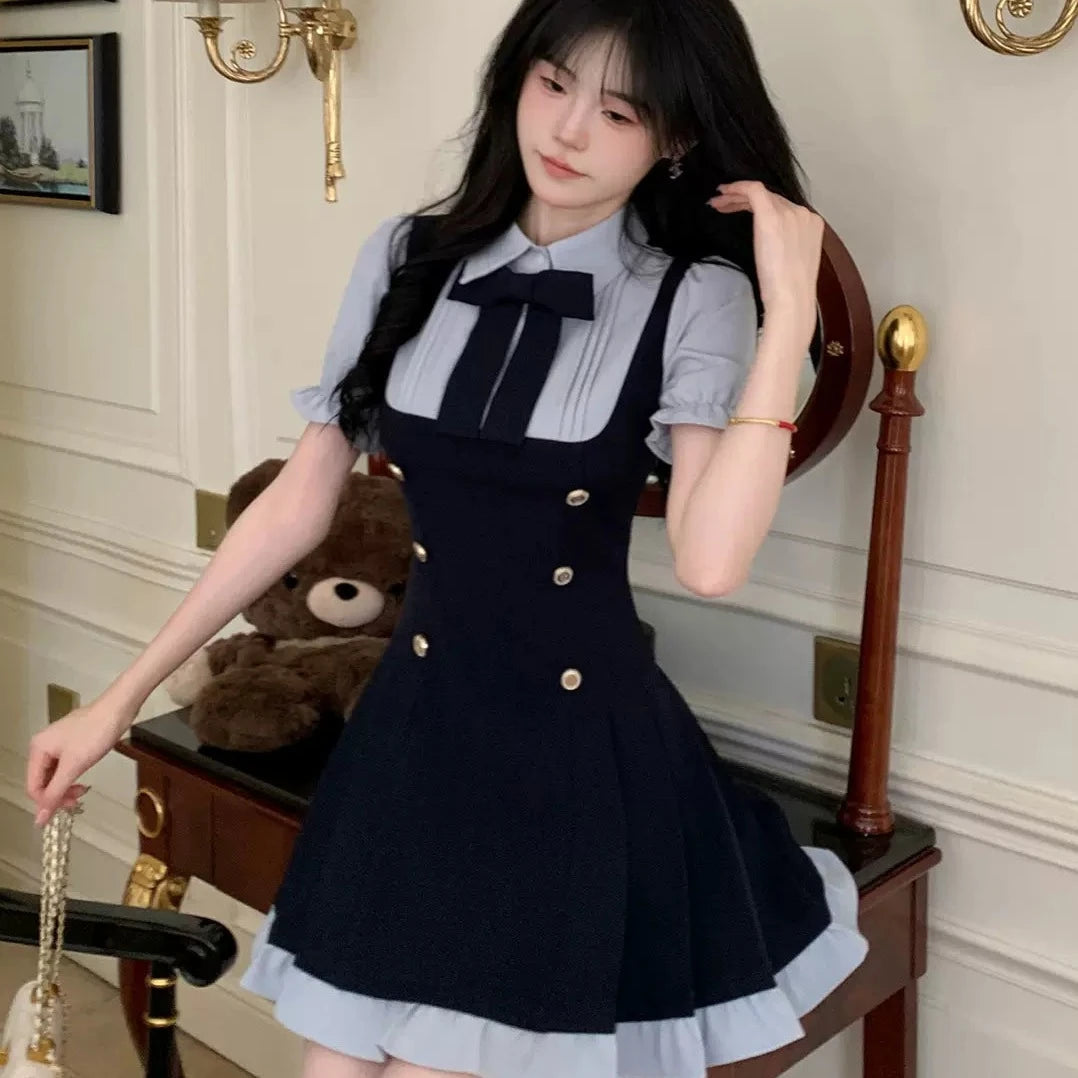 Sweet Navy Double-Breasted Dress