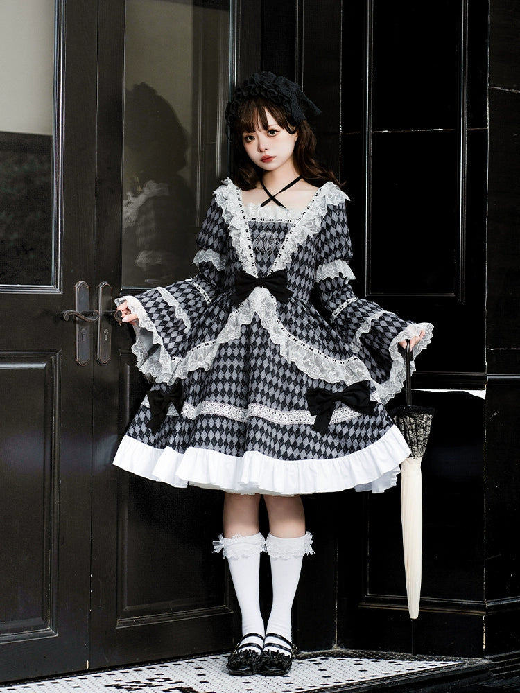 Gingham check Monochrome Lolita Dress