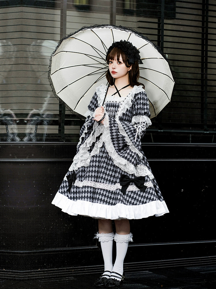 Gingham check Monochrome Lolita Dress