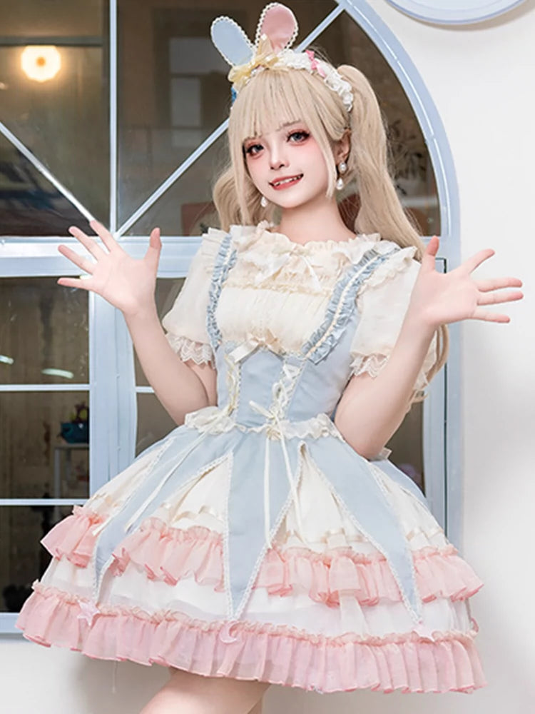 Cotton Candy Ribbon Parfait Lolita Dress