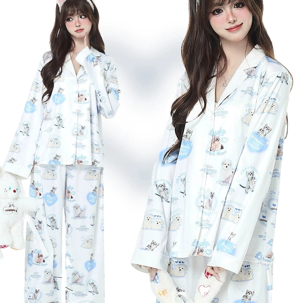 Cozy Kitten Blue Pajama Set