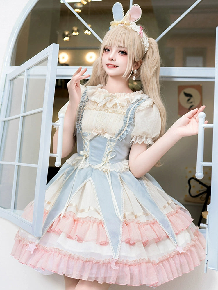 Cotton Candy Ribbon Parfait Lolita Dress