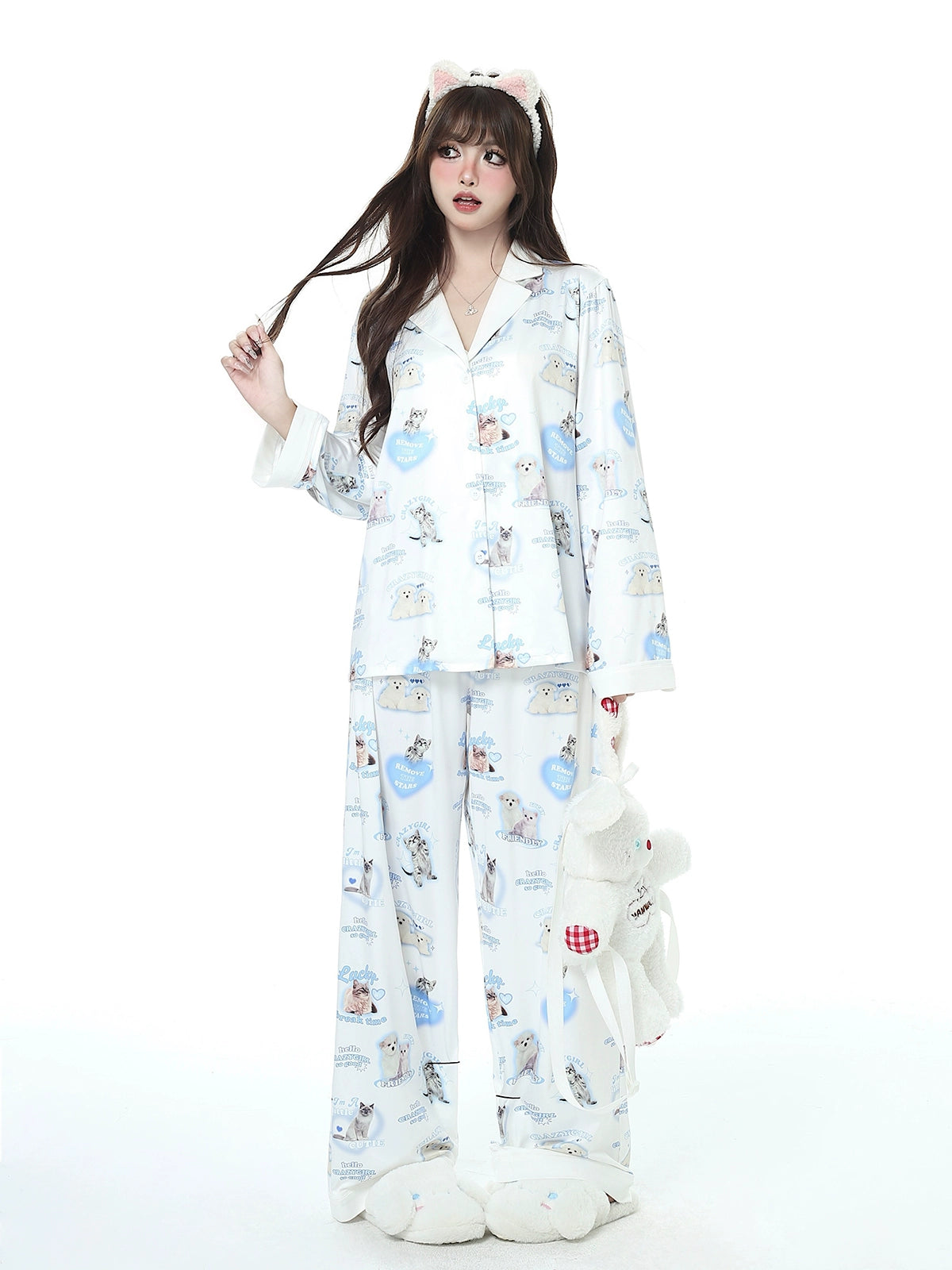 Cozy Kitten Blue Pajama Set