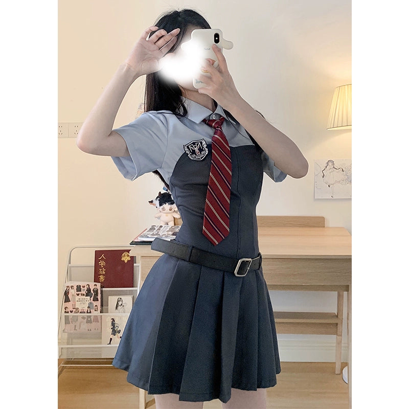 Elegant Two-Tone Schoolgirl Set