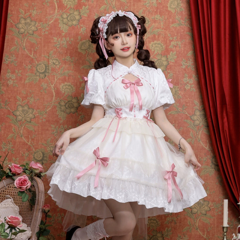 Enchanted Gothic Lolita Dress with Pink Bows