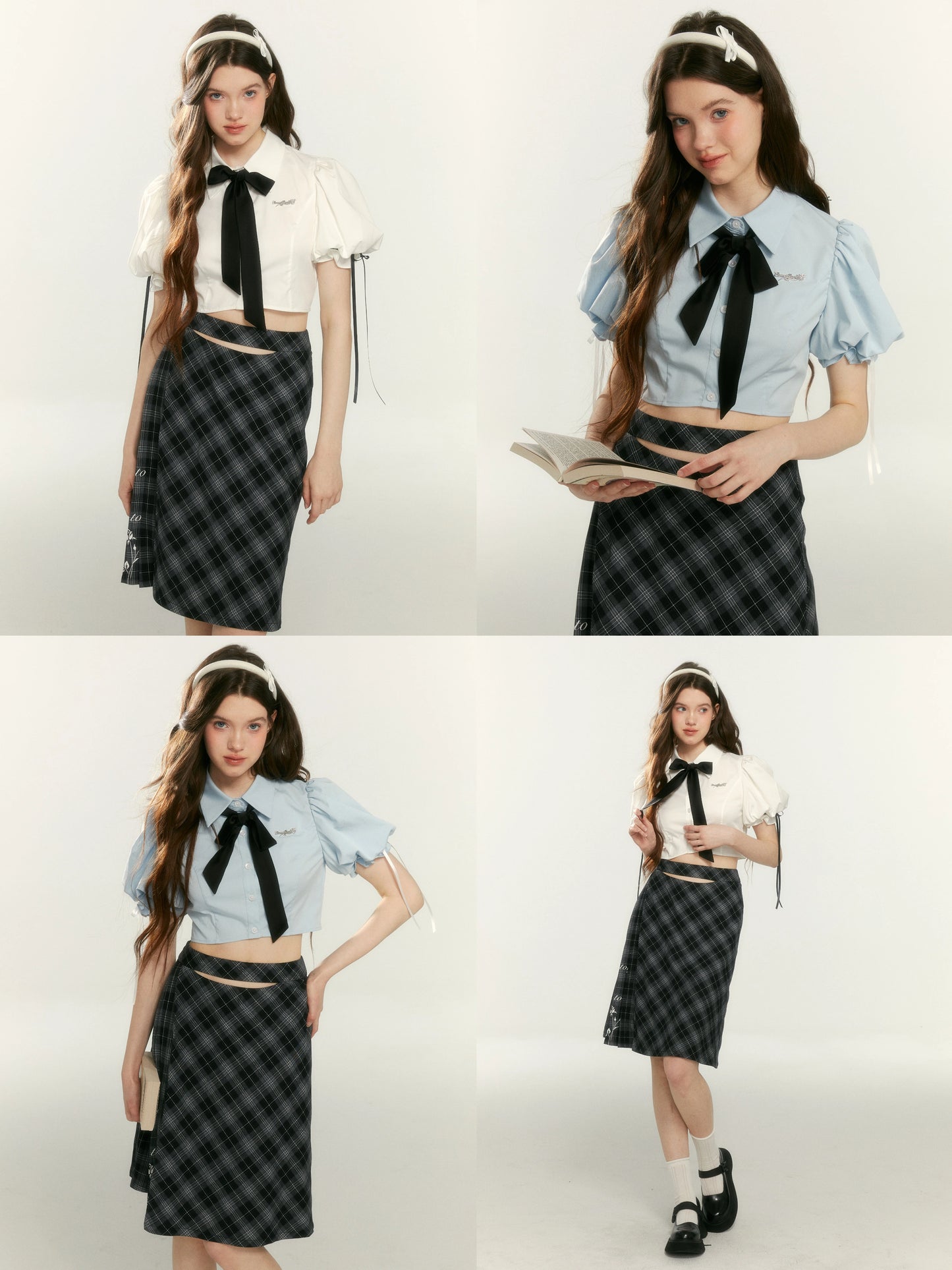 Classic Scholar Top ,Plaid Skirt Set