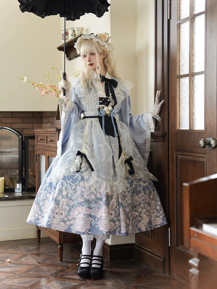 Blue Symphony Bunny Garden Lolita Dress